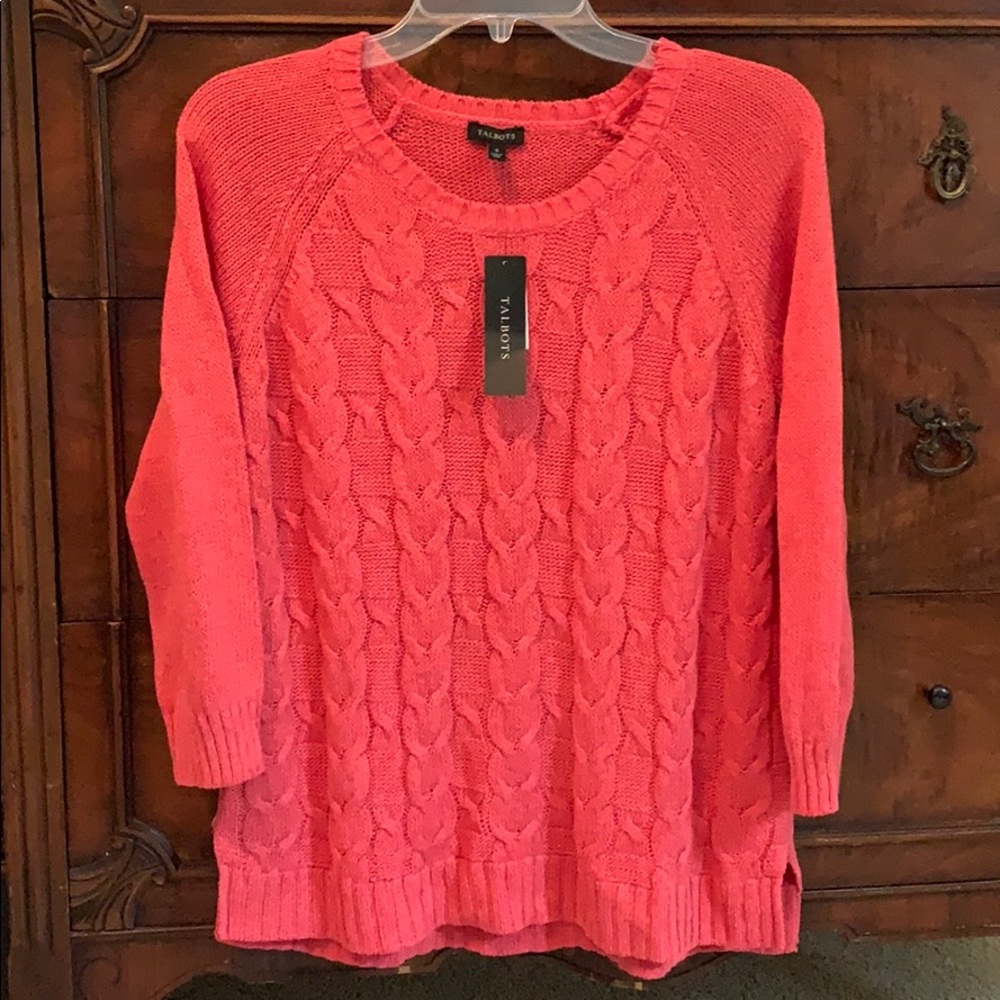 NWT Talbots Coral Pink Knit Cable Sweater S
